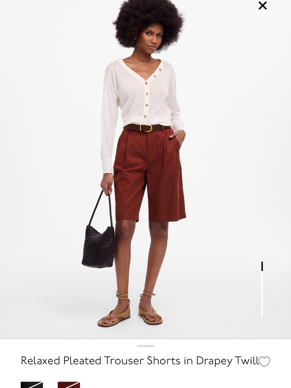 Madewell High-Rise Pleated Trouser Shorts — Rust Brown